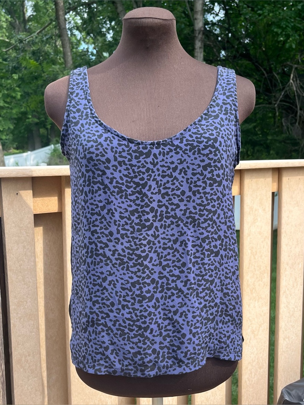 Anlo Black Blue Leopard Print Silk Tank Top Size S Animal Y2K Boho Whimsigoth